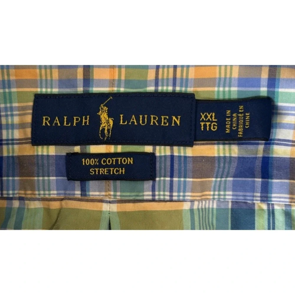 Polo Ralph Lauren Shirt Mens Big 2X Multicolor Plaid Blue Pony Long Sleeve